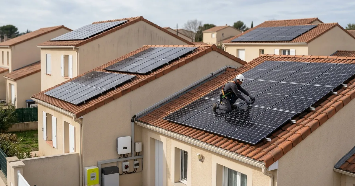 Maison individuelle à Montpellier équipée de panneaux solaires photovoltaïques sur le toit sous le soleil de l'Hérault, illustrant les aides et subventions disponibles en 2026 pour l'installation solaire en Occitanie. Maison individuelle à Montpellier équipée de panneaux solaires photovoltaïques sur le toit sous le soleil de l'Hérault, illustrant les aides et subventions disponibles en 2026 pour l'installation solaire en Occitanie.